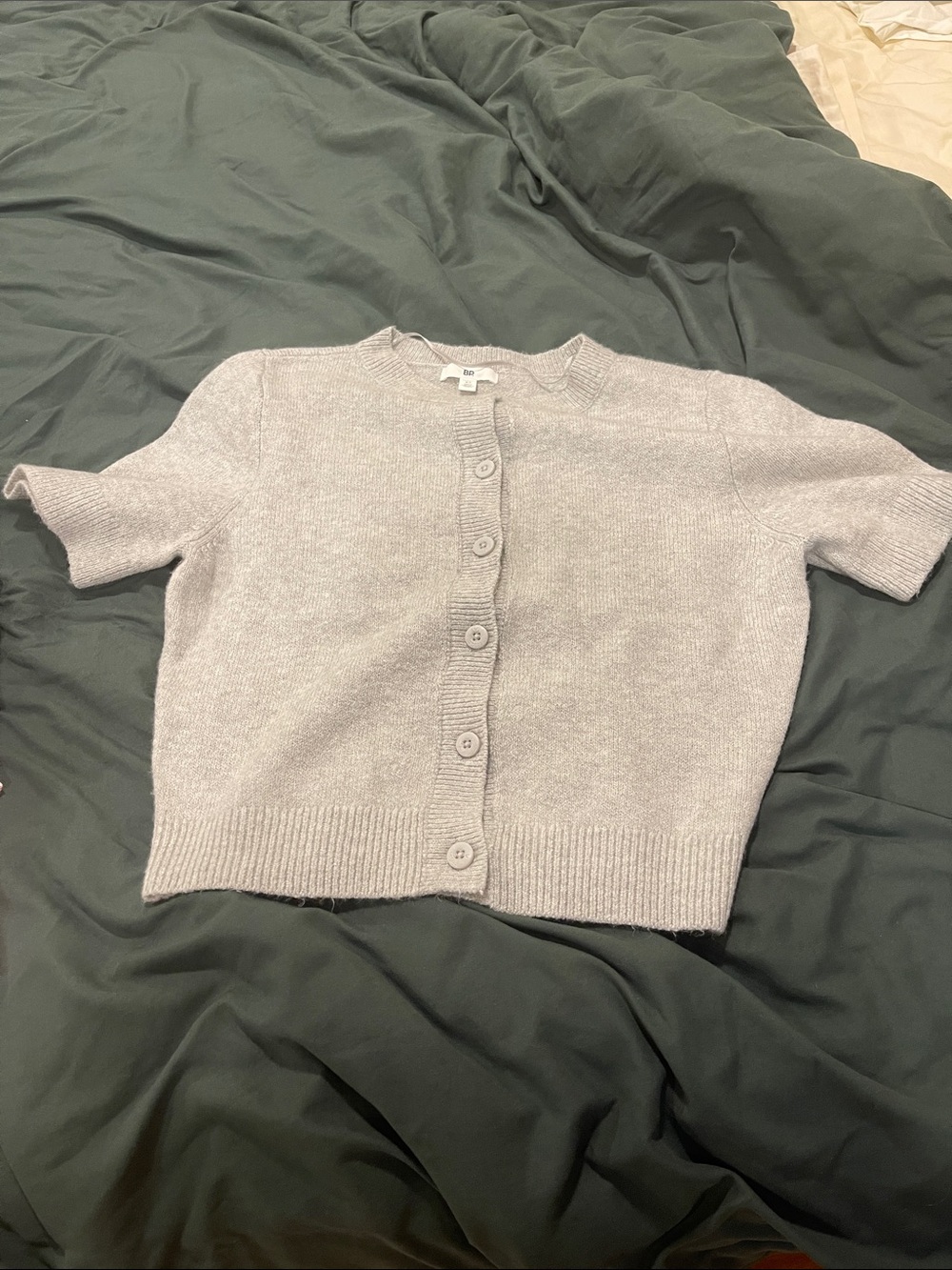 bp Short-Sleeve Button Cardigan Sweater in Light Gray